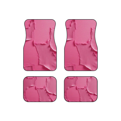 Distressed Neon Pink: Edgy, Ripped Denim-Inspired Doll Fabric - Car Mats (Set of 4)