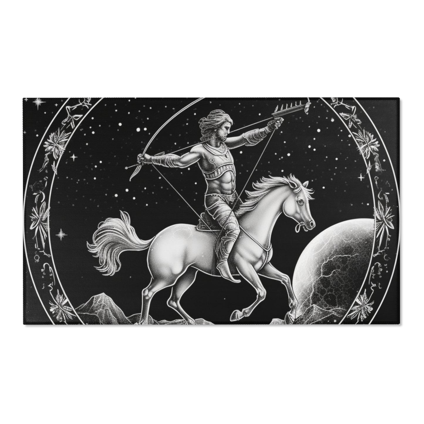 Sagittarius Zodiac Black & White Archer Design - Area Rugs