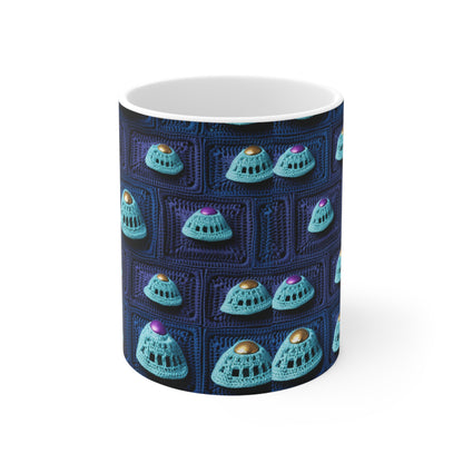 Spaceship UFO Crochet - Galactic Travel Ship - Alien Craft - Flying Saucer - Ceramic Mug 11oz