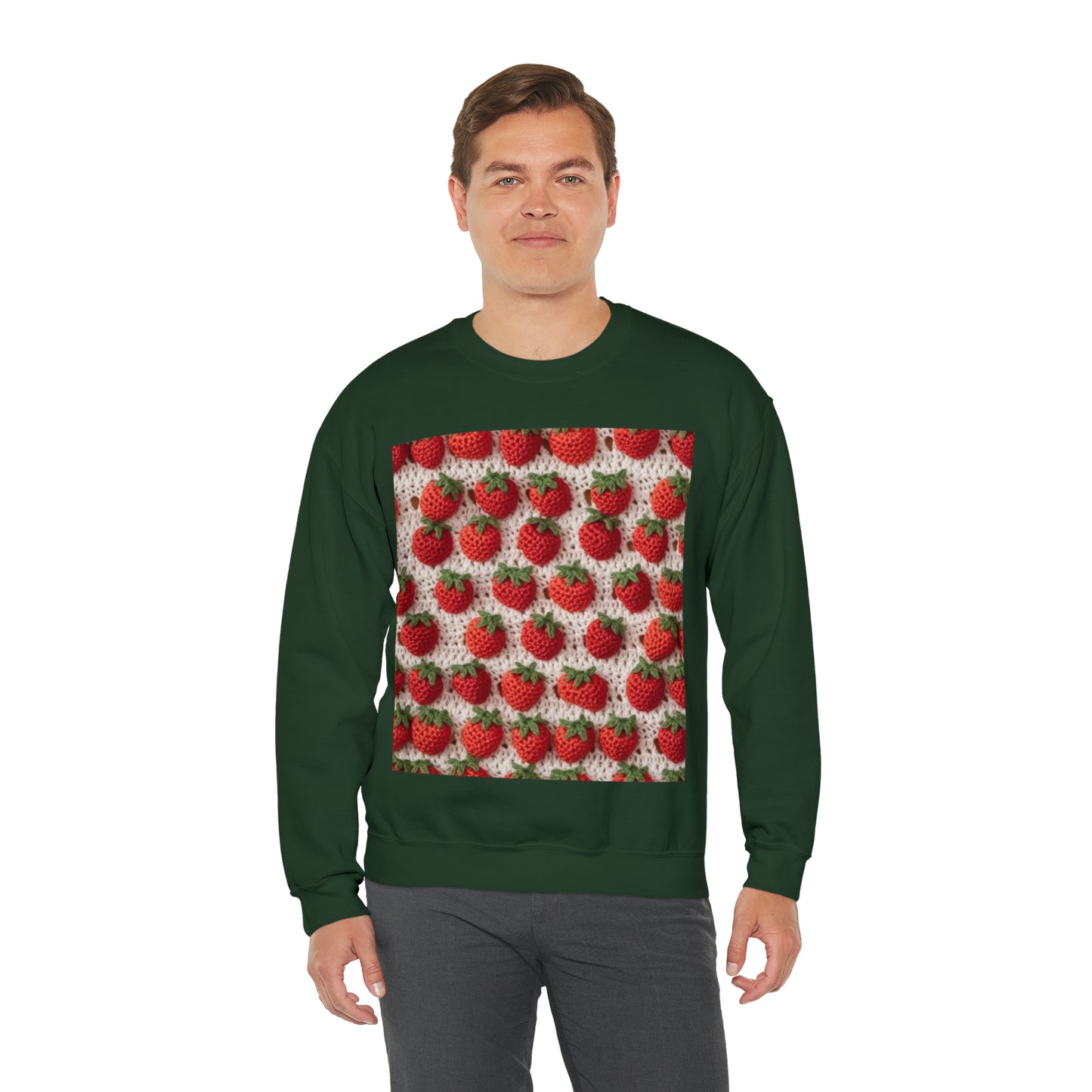 Strawberry Traditional Japanese, Crochet Craft, Fruit Design, Red Berry Pattern - Unisex Heavy Blend™ Crewneck Sweatshirt