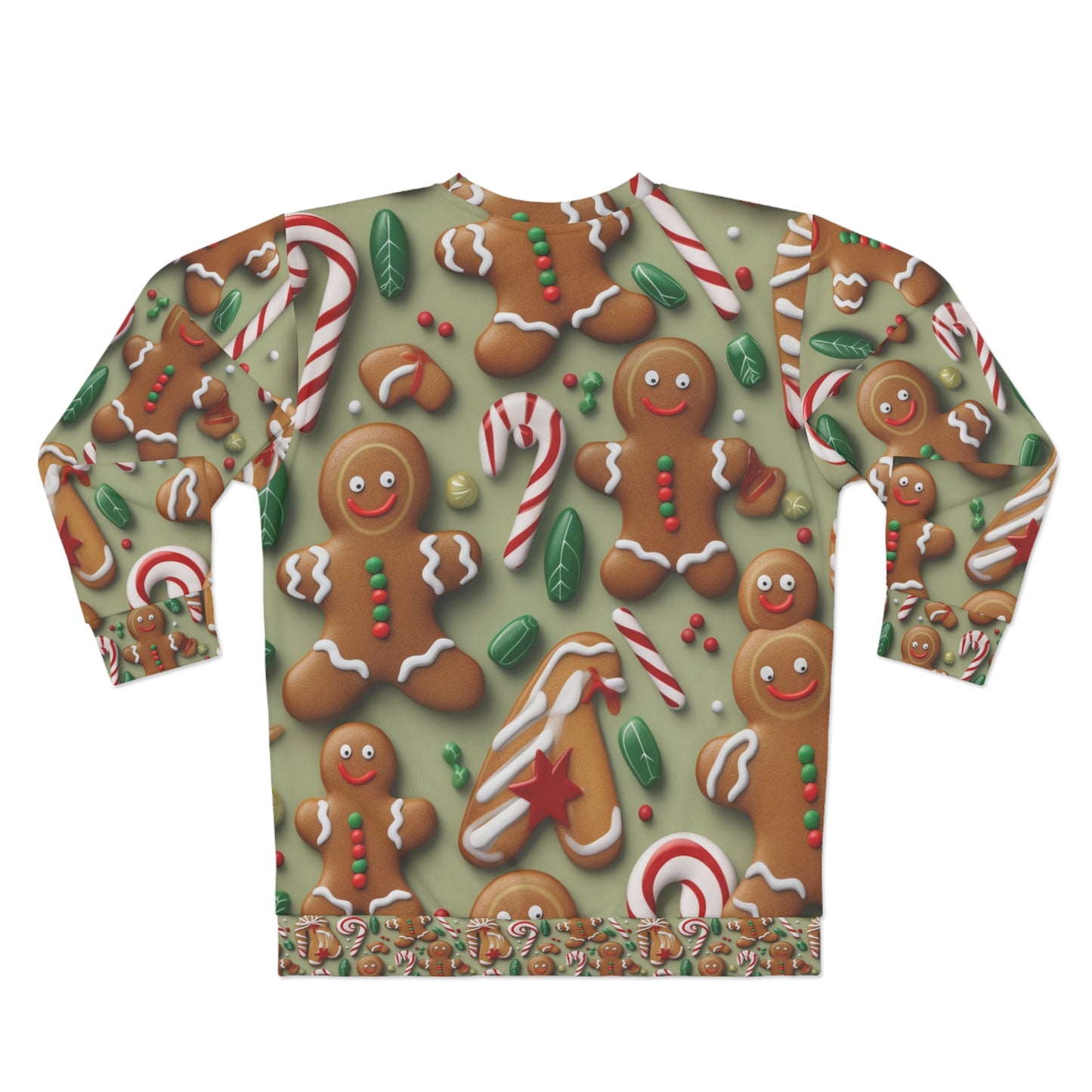 Gingerbread Man Christmas Cookie - Tree - Candy Cane - Unisex Sweatshirt (AOP)