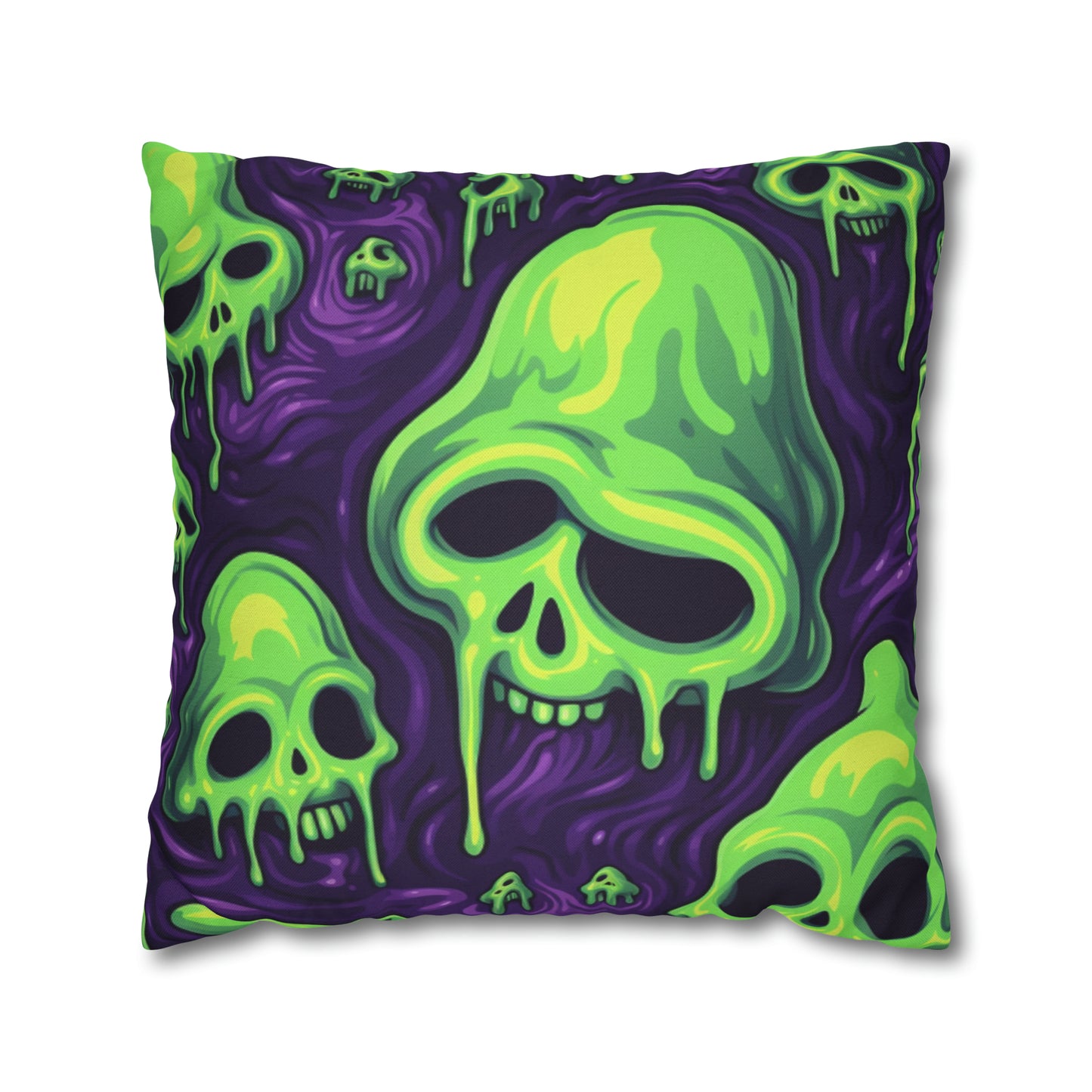 Halloween Slime Skull Green Skeletons Scary Horror Pattern - Spun Polyester Square Pillow Case