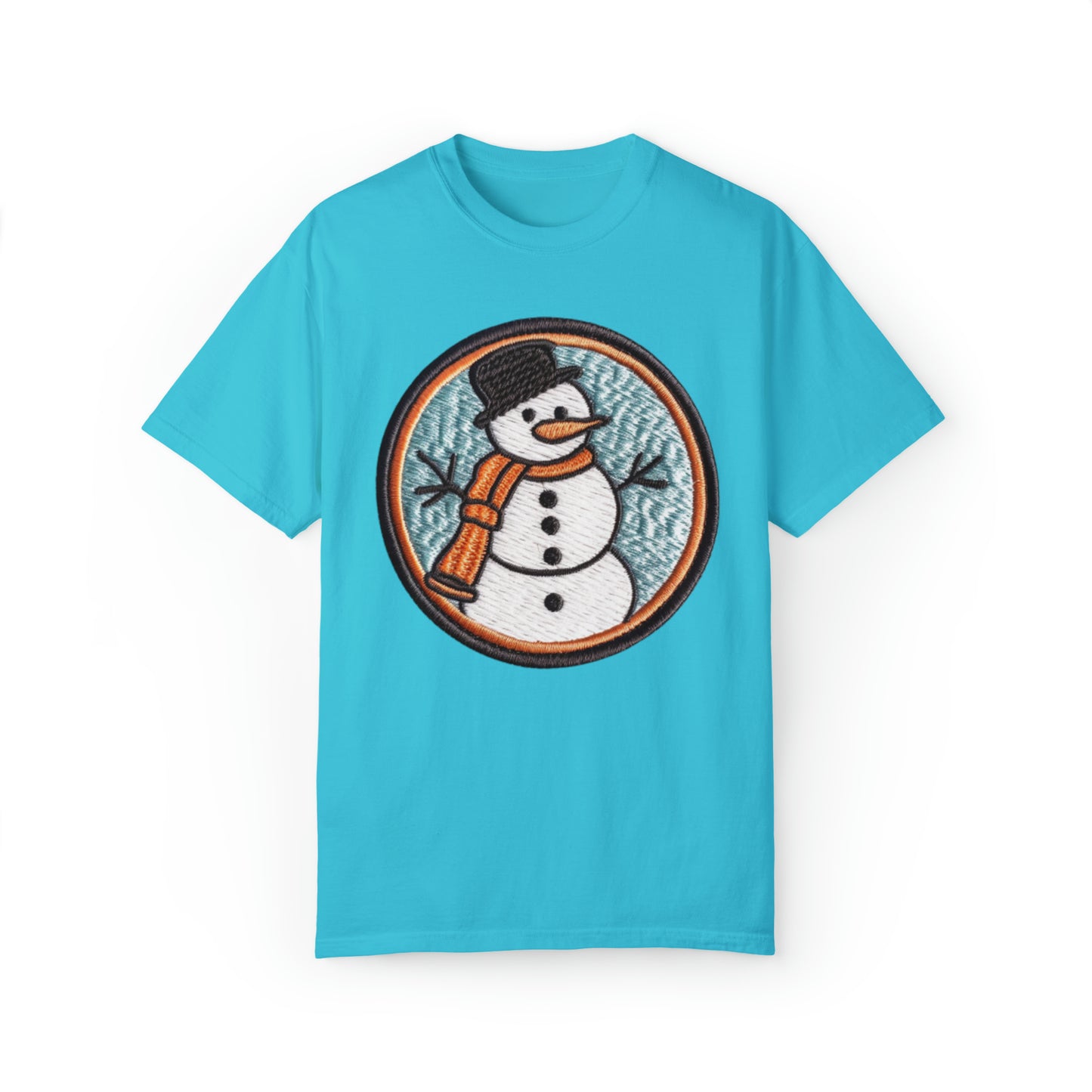 Snowman Embroidered Patch - Chenille Christmas Winter - Unisex Garment-Dyed T-shirt