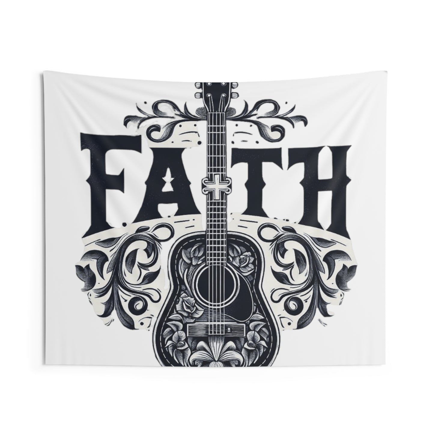 Guitar Cross Faith - Christian Gift, Love and Grace, Faithful, Jesus - Indoor Wall Tapestries