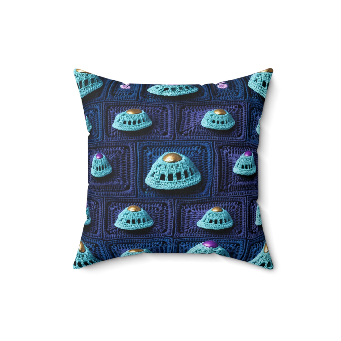 Spaceship UFO Crochet - Galactic Travel Ship - Alien Craft - Flying Saucer - Spun Polyester Square Pillow