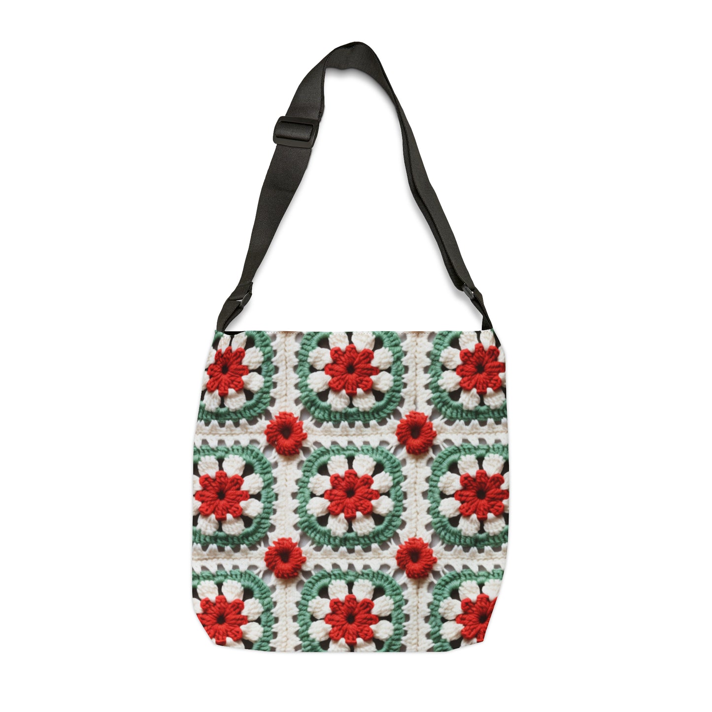 Christmas Granny Square Crochet, Cottagecore Winter Classic, Seasonal Holiday - Adjustable Tote Bag (AOP)