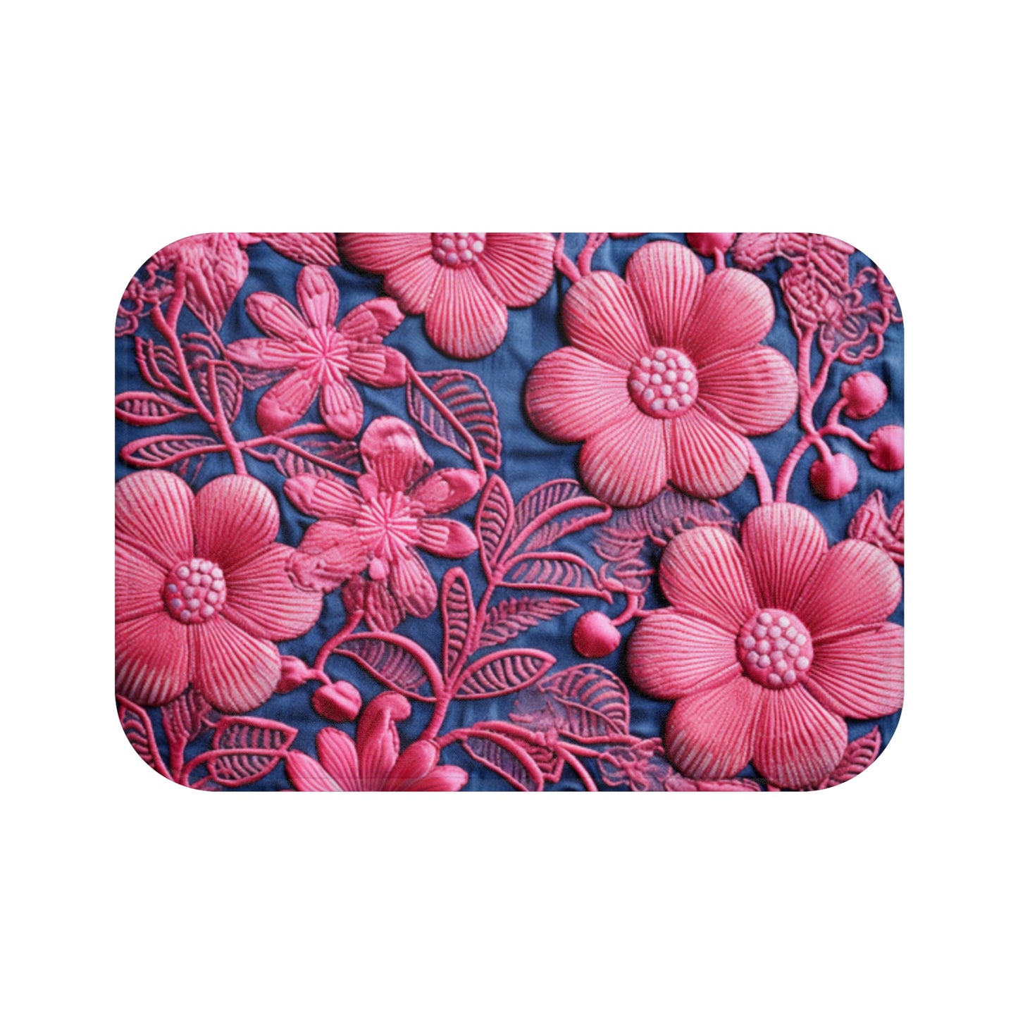 Denim Azul Muñeca Rosa Floral Bordado Estilo Tela Flores - Alfombra De Baño