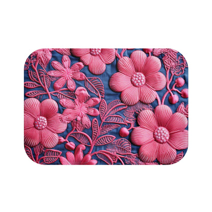 Denim Azul Muñeca Rosa Floral Bordado Estilo Tela Flores - Alfombra De Baño