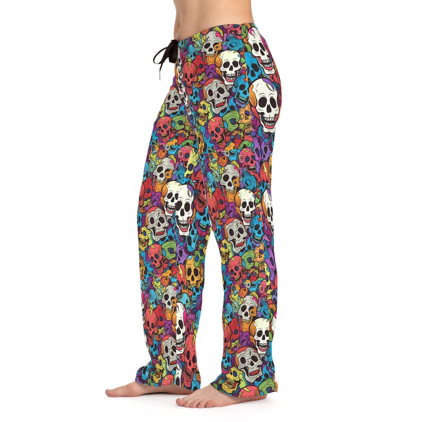 Patrón psicodélico de cabeza de calavera arcoíris, colores vibrantes - Pantalones de pijama para mujer (AOP) 