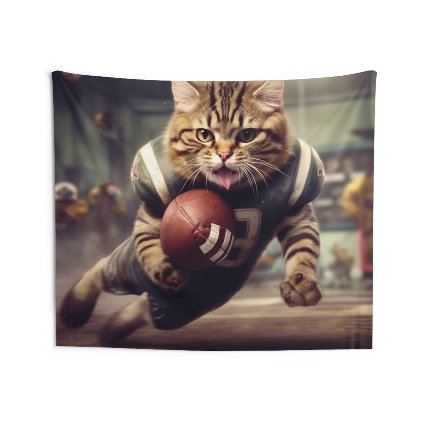 Football Field Felines: Kitty Cats in Sport Tackling Scoring Game Position - Indoor Wall Tapestries