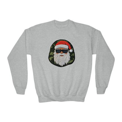 Military Santa Camo Patch - Marine Christmas Chenille Badge - Festive Decor - Youth Crewneck Sweatshirt