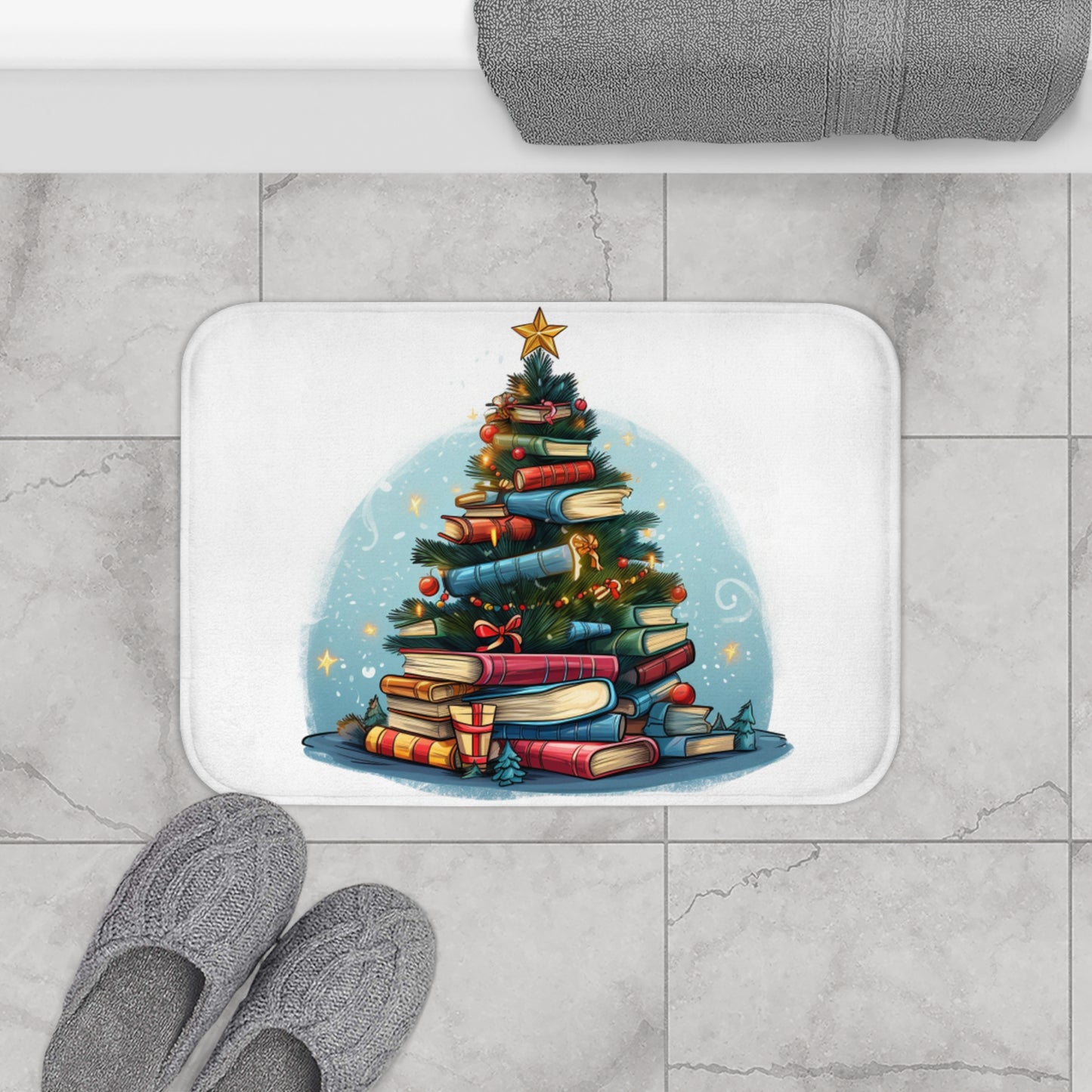 Book Lover Christmas Tree, Gift For Readers - Bath Mat