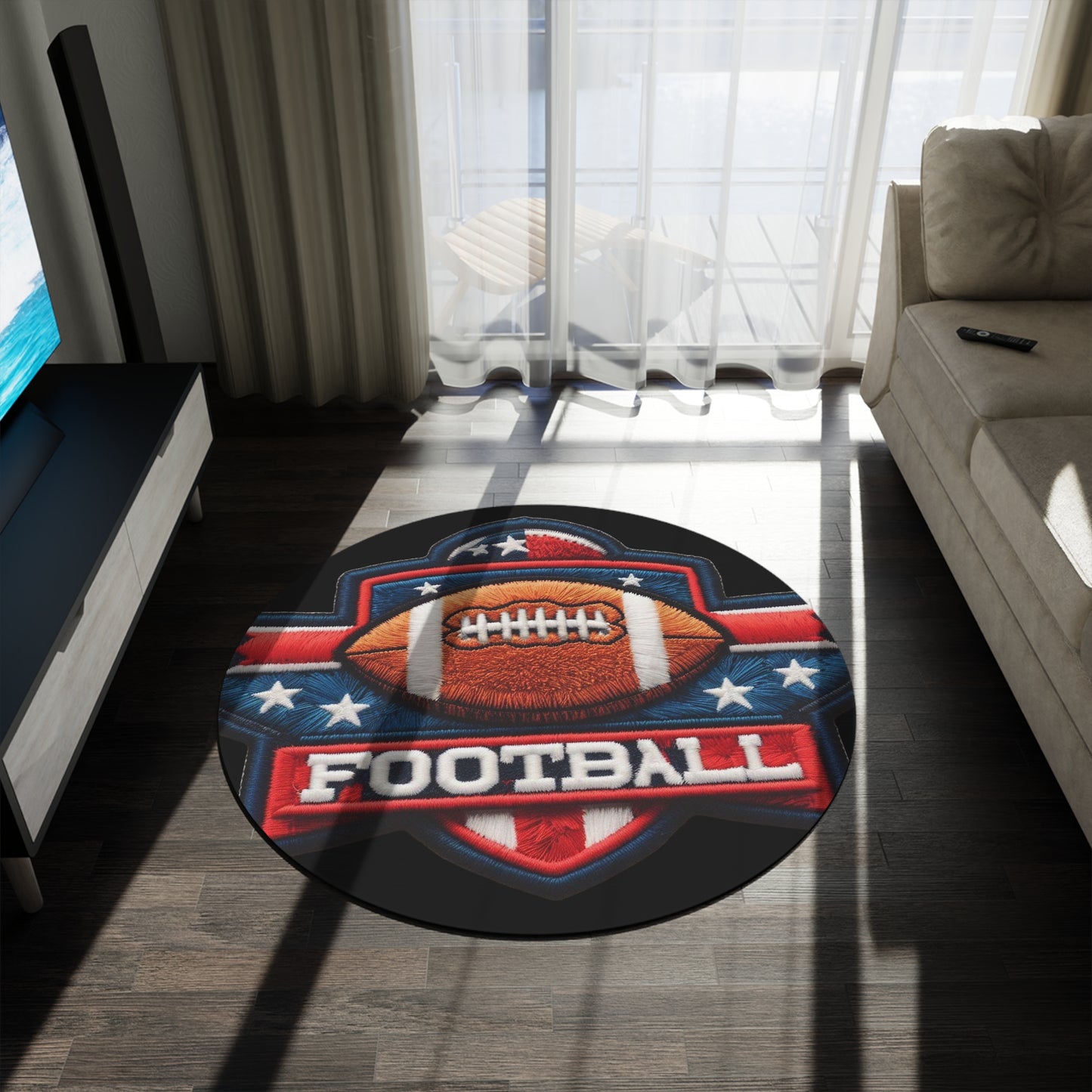 American Football USA Flag, Chenille Patch Graphic, Round Rug