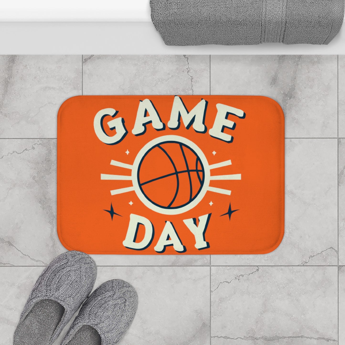 Retro B-Ball Shine - Basketball Game Day Celebration Old School - Bath Mat