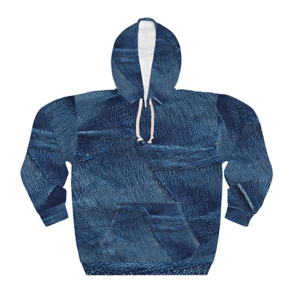 Azul oscuro: diseño de tela desgastada inspirada en la mezclilla - Sudadera con capucha unisex (AOP) 