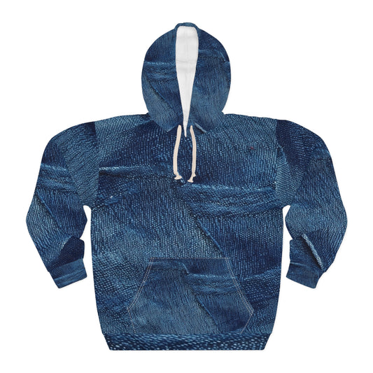 Dark Blue: Distressed Denim-Inspired Fabric Design - Unisex Pullover Hoodie (AOP)