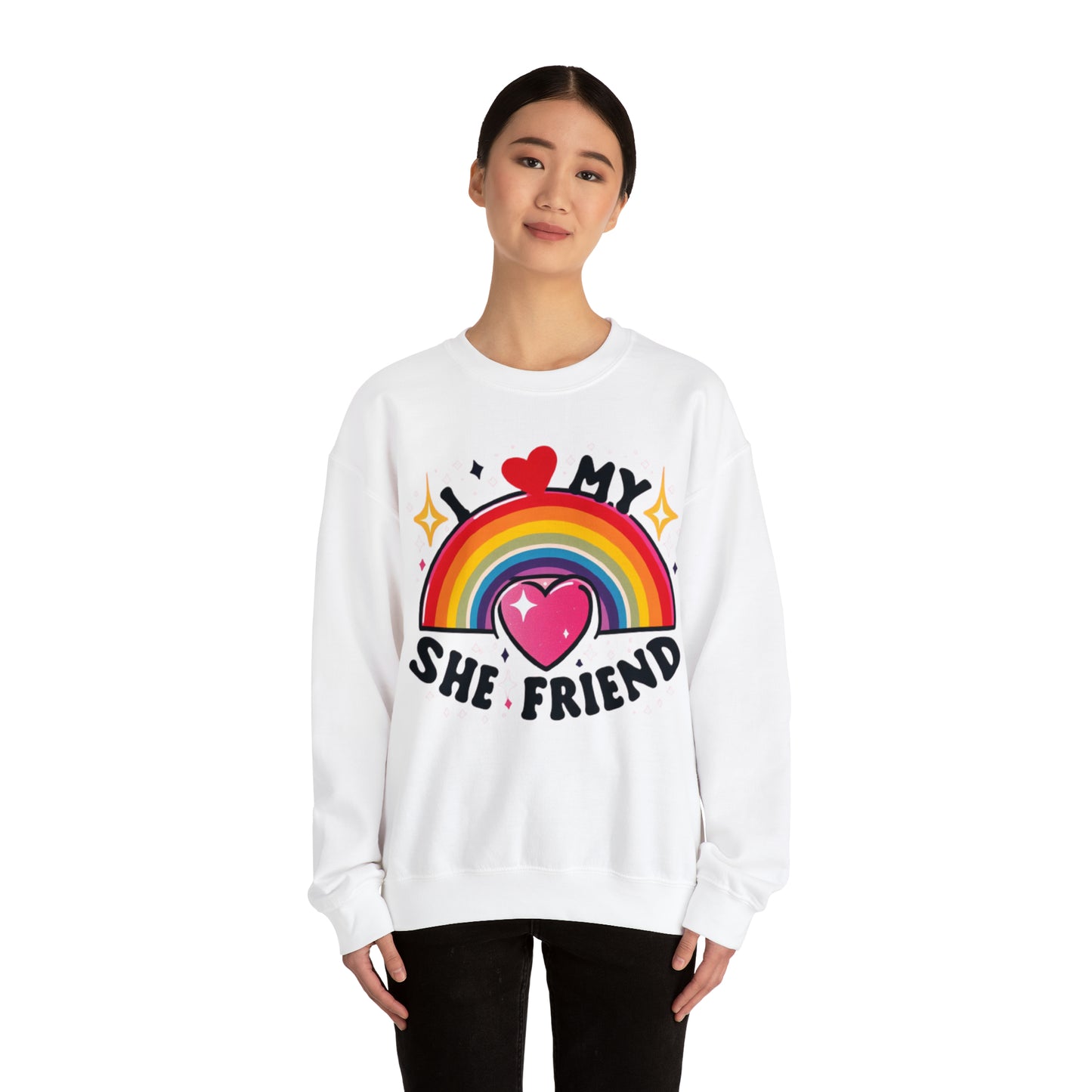 Emblema de la amistad amorosa: corazón y estrellas del arco iris, apoyo y orgullo LGBQ, diseño de su tributo afectuoso: sudadera con cuello redondo unisex Heavy Blend™