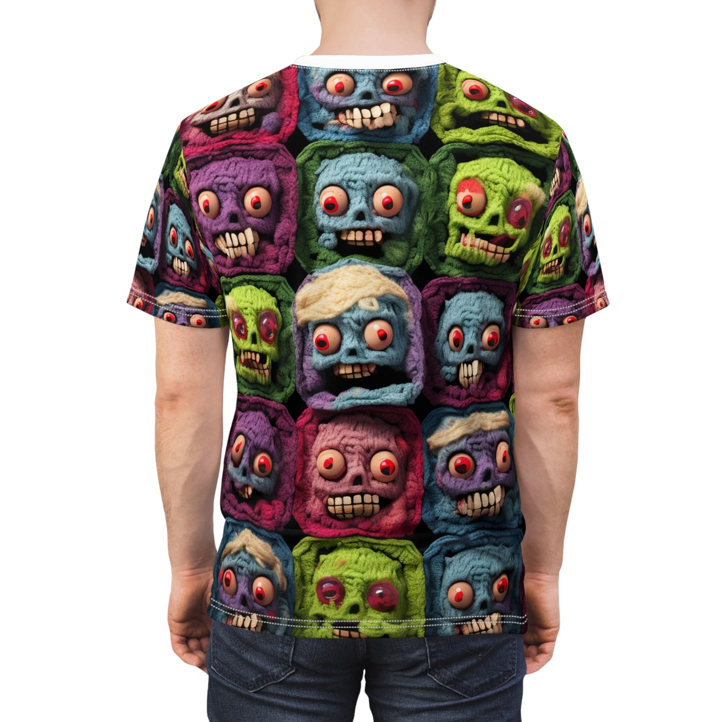 Zombie Crochet Halloween Spooky Holiday Festive Horror Living Dead - Unisex Cut & Sew Tee (AOP)