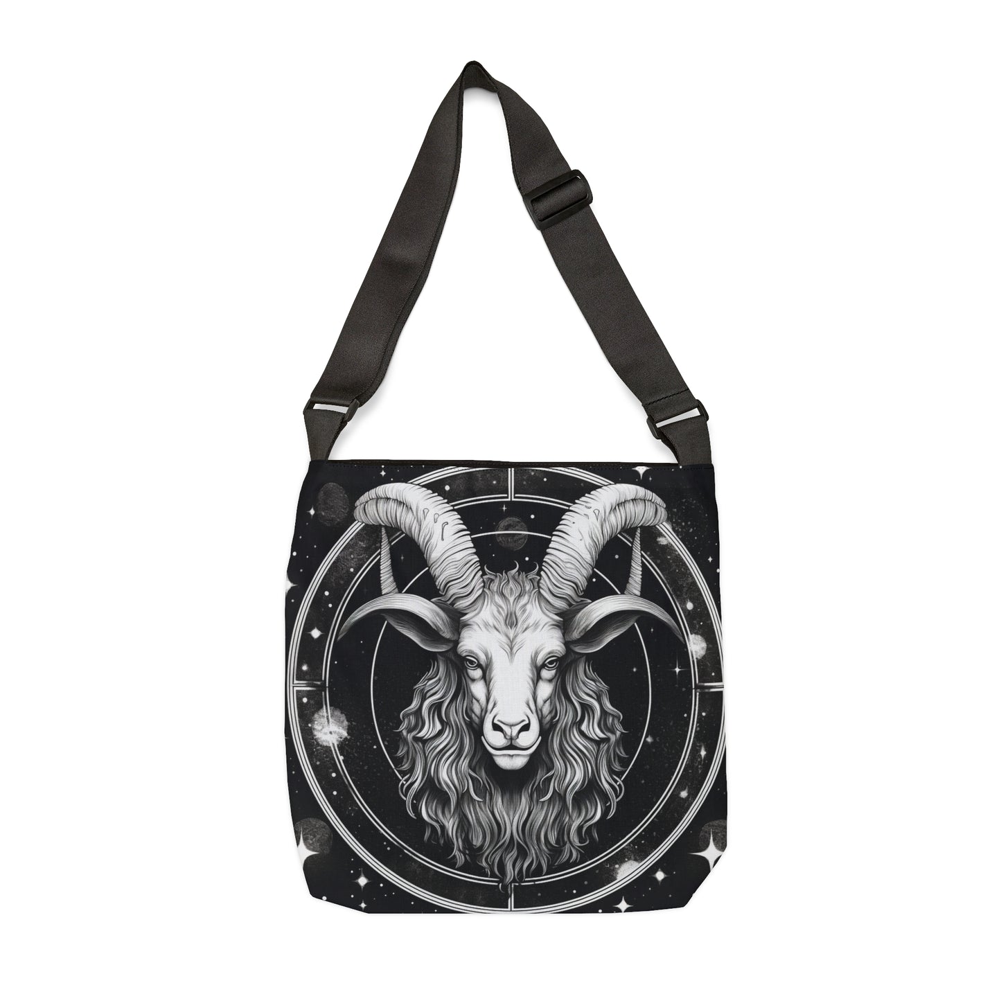 Bolso tote del zodiaco Capricornio, diseño de cabra blanca y negra, 100% poliéster hilado, correa ajustable 