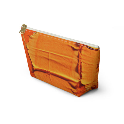 Fiery Citrus Orange: Edgy Distressed, Denim-Inspired Fabric - Accessory Pouch w T-bottom