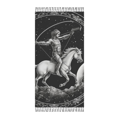 Sagittarius Zodiac Black & White Archer Design - Boho Beach Cloth