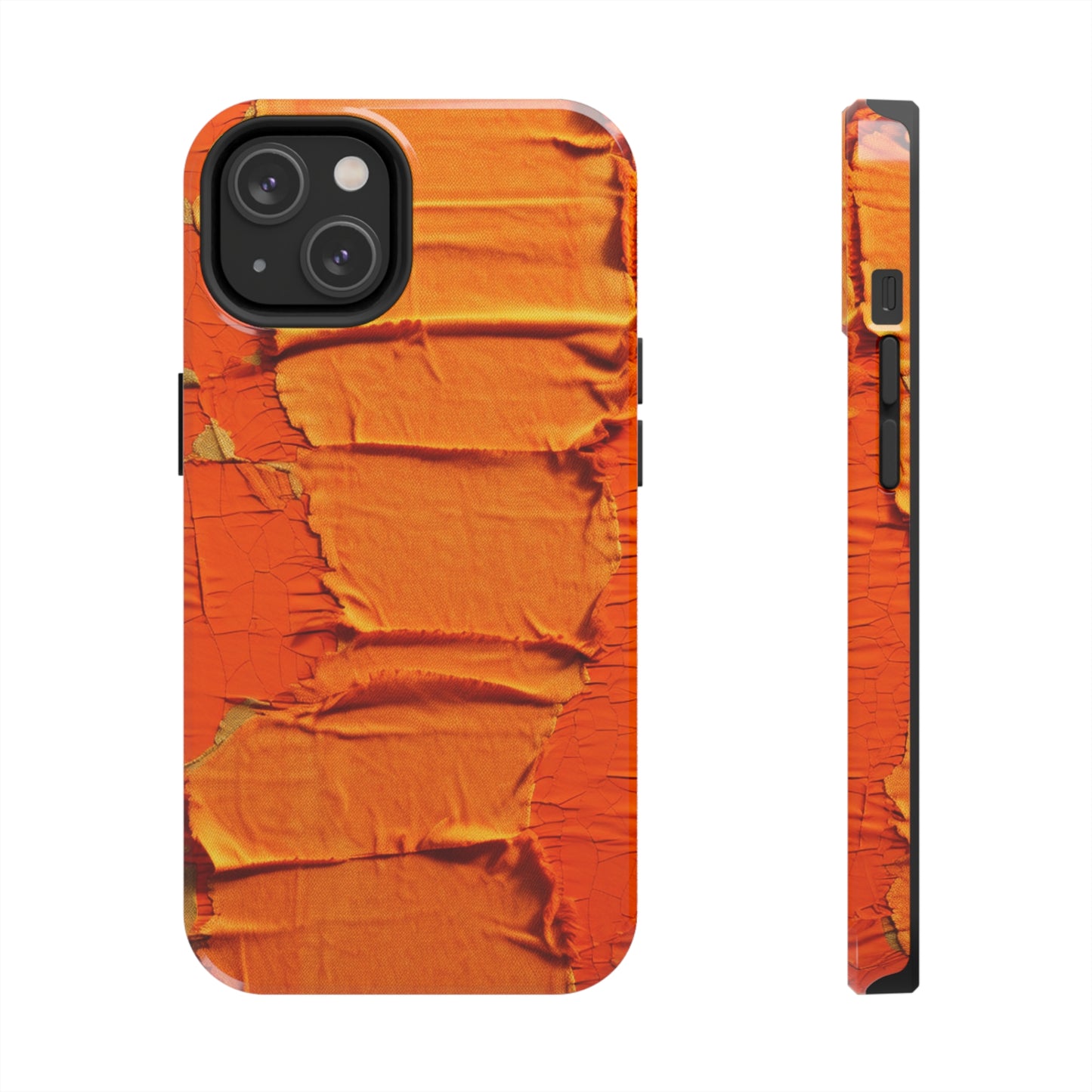 Fiery Citrus Orange: Edgy Distressed, Denim-Inspired Fabric - Tough Phone Cases