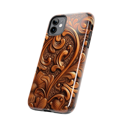 Leather Flower Cognac Classic Brown Timeless American Cowboy Design - Tough Phone Cases