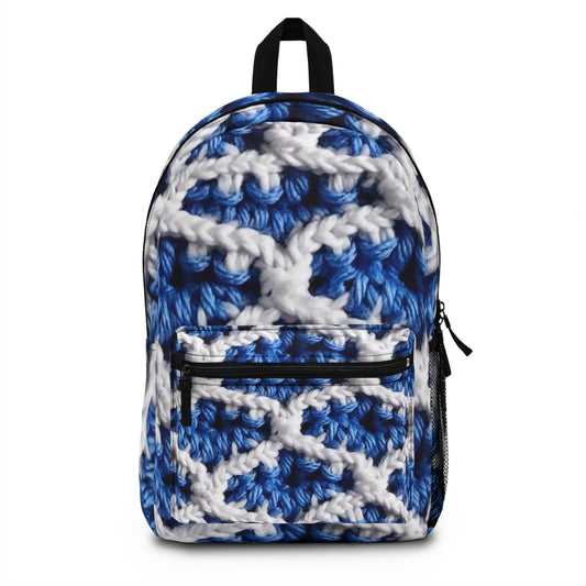 Blueberry Blue Crochet, White Accents, Classic Textured Pattern - Backpack