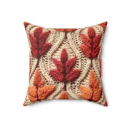 Crochet Fall Leaves: Harvest Rustic Design - Golden Browns -Woodland Maple Magic - Spun Polyester Square Pillow