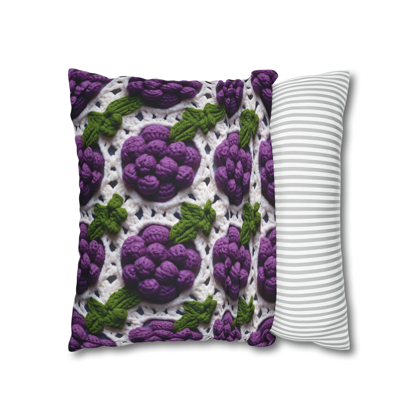 Crochet Grapes Pattern - Granny Square Design - Fresh Fruit Pick - Orchard Purple Snack Food - Spun Polyester Square Pillow Case