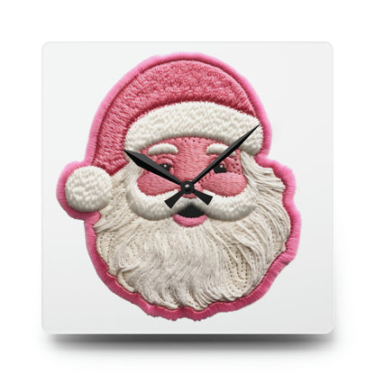 Reloj de pared acrílico de Papá Noel rosa 