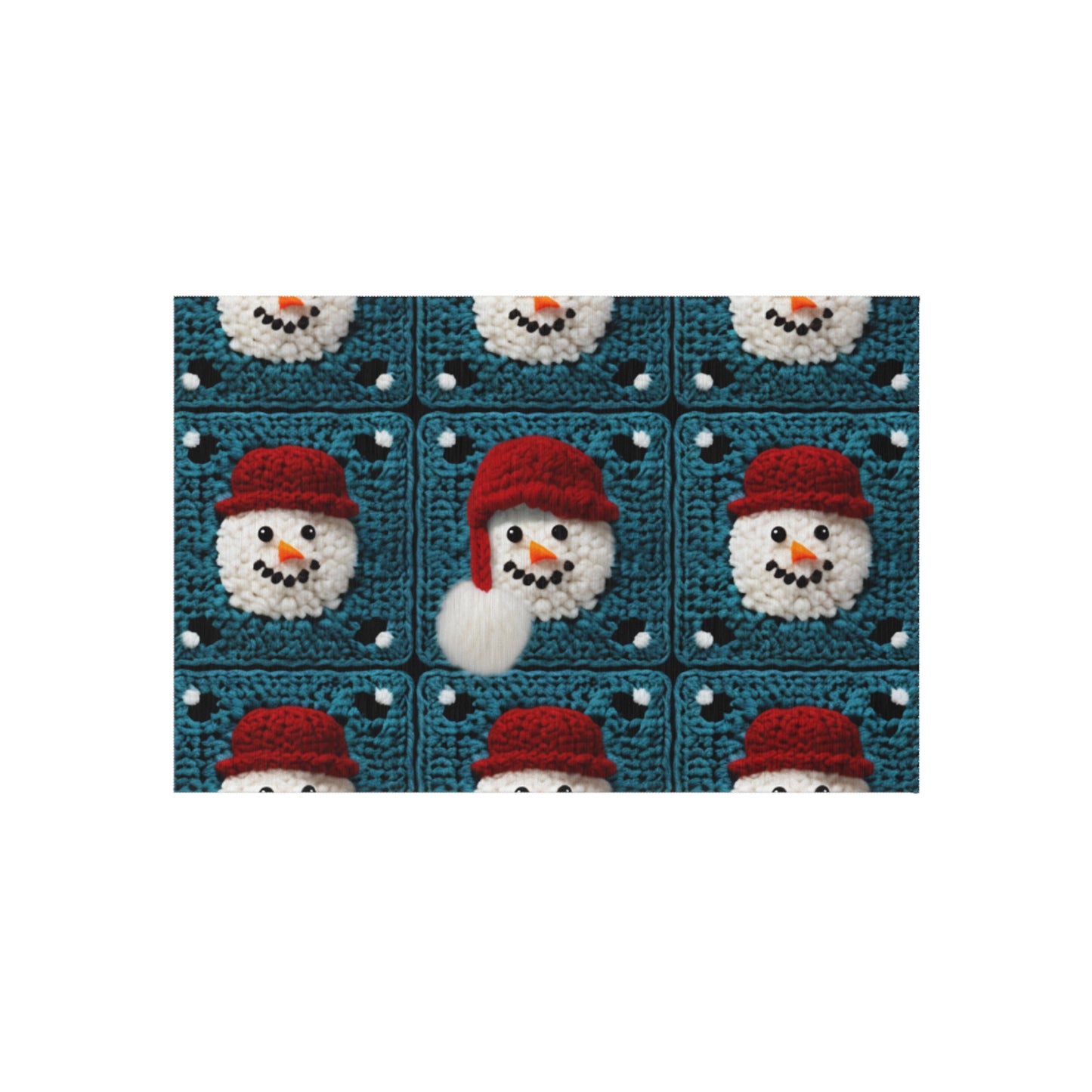 Snowman Crochet Craft, Festive Yuletide Cheer, Winter Wonderland - Outdoor Rug