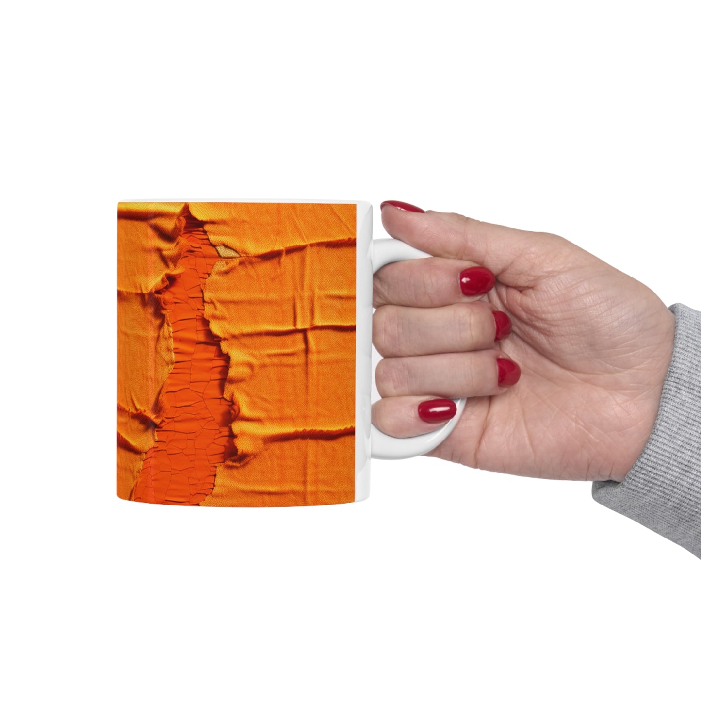 Naranja cítrica ardiente: tela desgastada y vanguardista inspirada en la mezclilla - Taza de cerámica de 11 oz