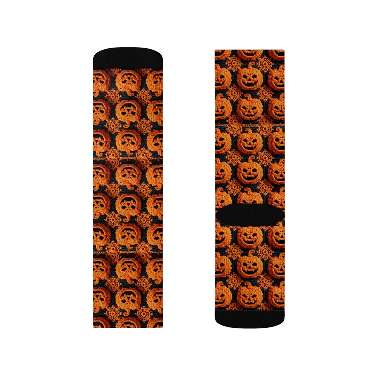 Halloween Crochet Pumpkin Scary Horror Festive Holiday Pattern - Sublimation Socks