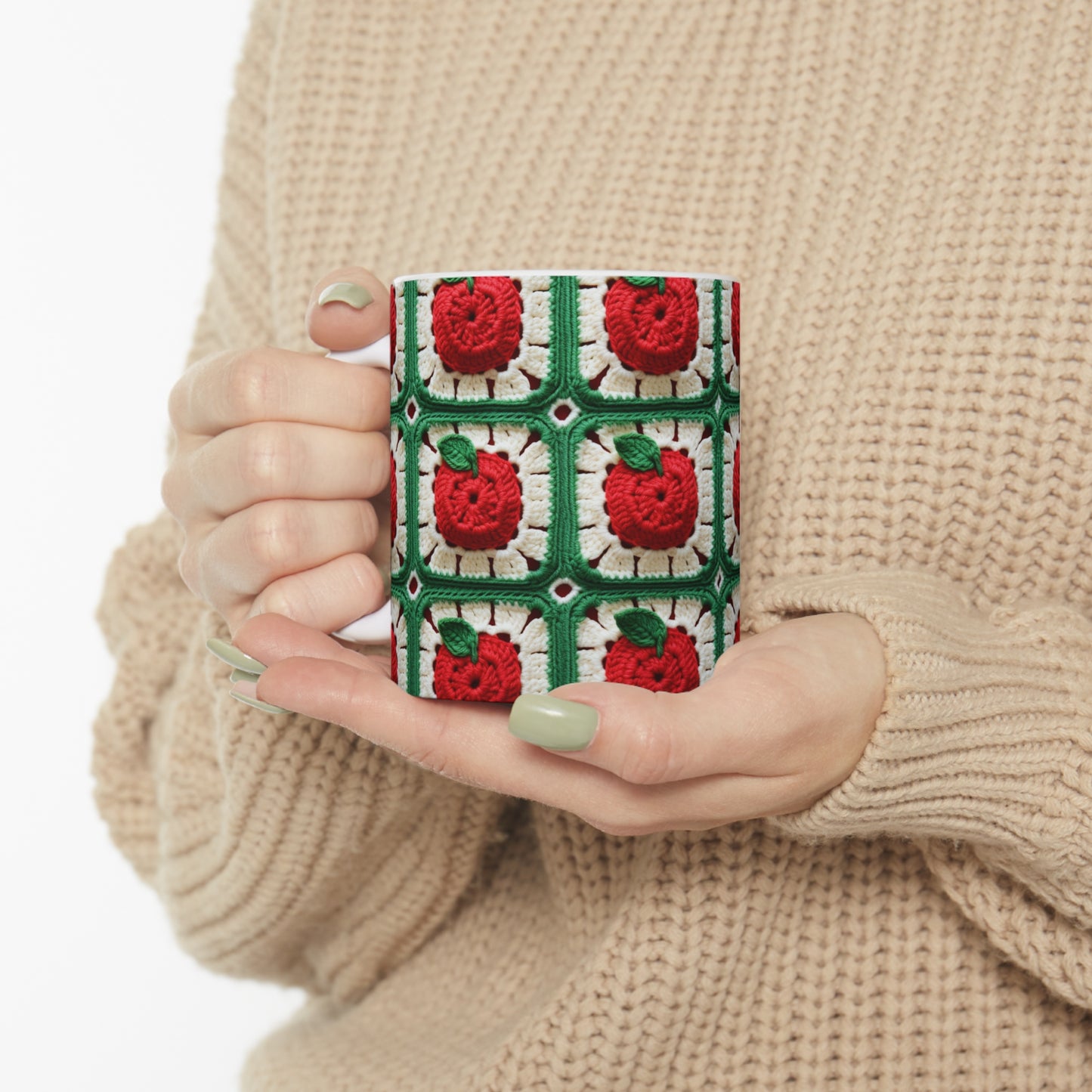 Apple Granny Square Crochet Pattern: Wild Fruit Tree, Delicious Red Design - Ceramic Mug 11oz