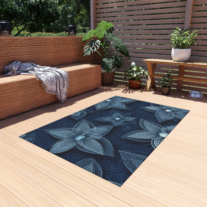 Hawaiian Flower Design - Denim-Inspired Decor Piece - Outdoor Rug