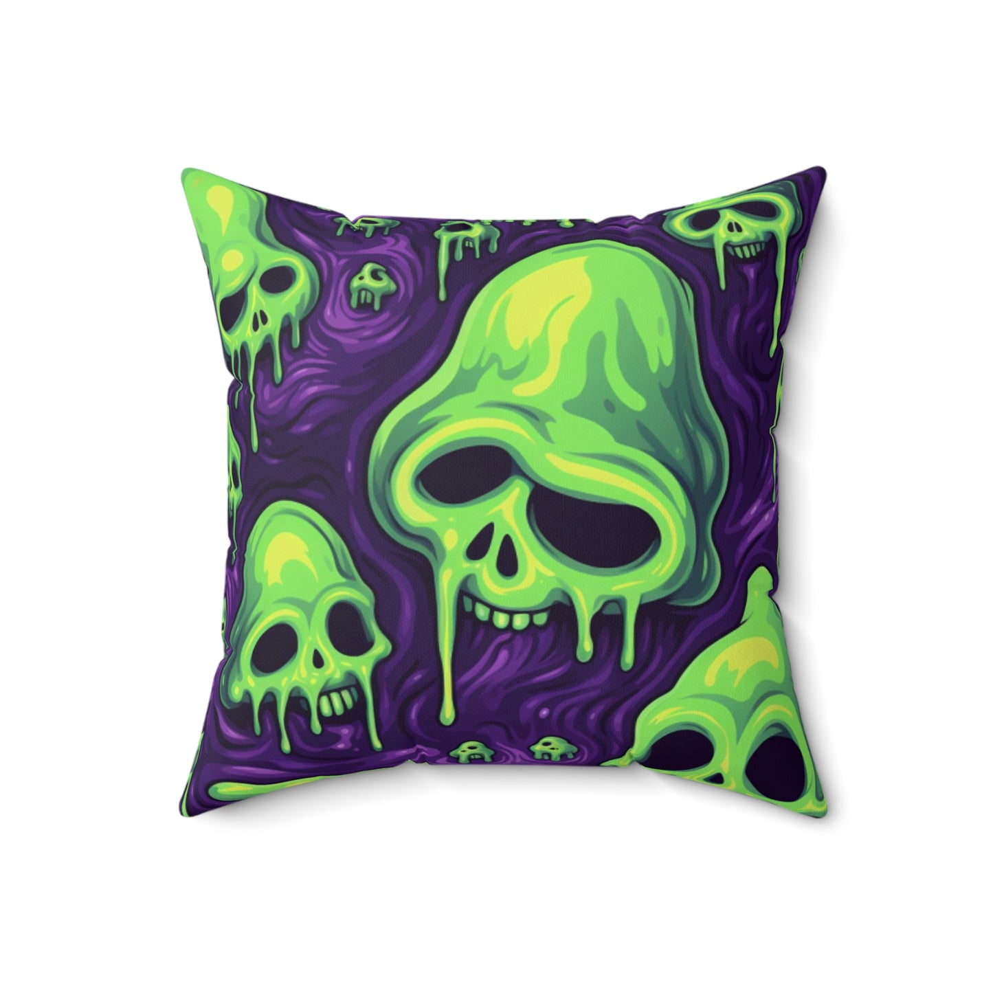 Halloween Slime Skull Green Skeletons Scary Horror Pattern - Spun Polyester Square Pillow