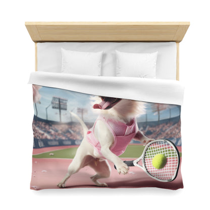 Chihuahua Tennis Ace: Dog Pink Outfit, Court Atheletic Sport Game - Microfiber Duvet Cover