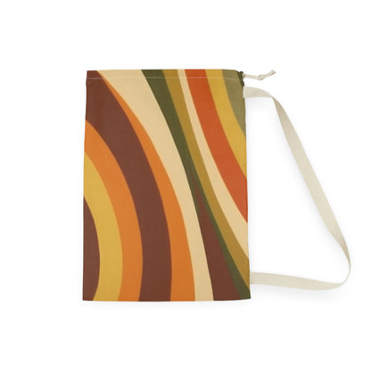 Groovy 1970s Mod-Inspired Laundry Bag in Bold Orange, Green, Rust, Gold, Beige