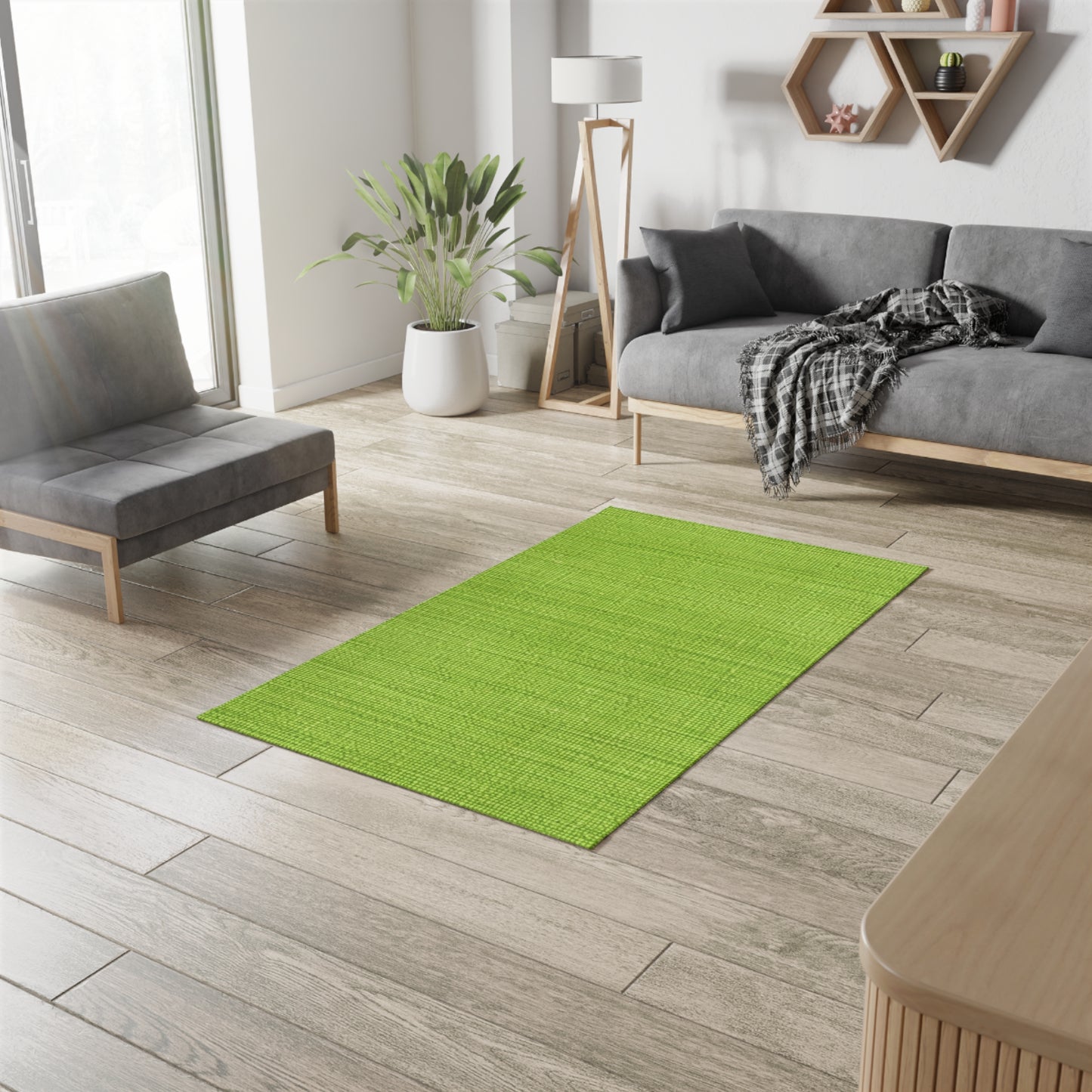 Lush Grass Neon Green: Denim-Inspired, Springtime Fabric Style - Dobby Rug