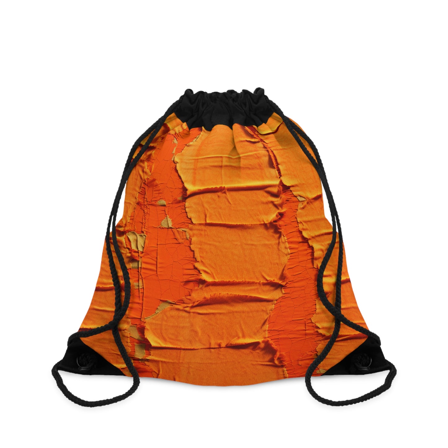 Fiery Citrus Orange: Edgy Distressed, Denim-Inspired Fabric - Drawstring Bag