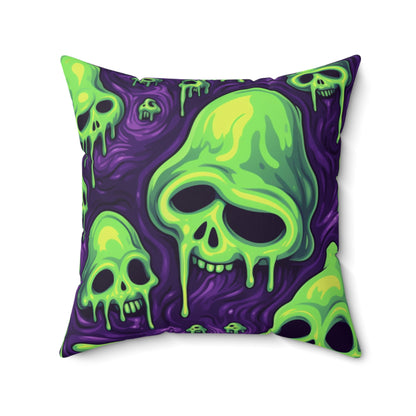 Halloween Slime Skull Green Skeletons Scary Horror Pattern - Spun Polyester Square Pillow