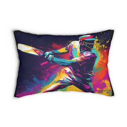 Cricket Pop Art: Batsman, Ball Impact, Wicket Stand Sport Game - Spun Polyester Lumbar Pillow