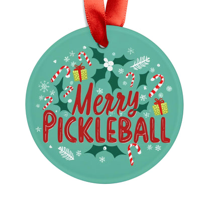 Merry Pickleball Holiday Christmas - Acrylic Ornament with Ribbon