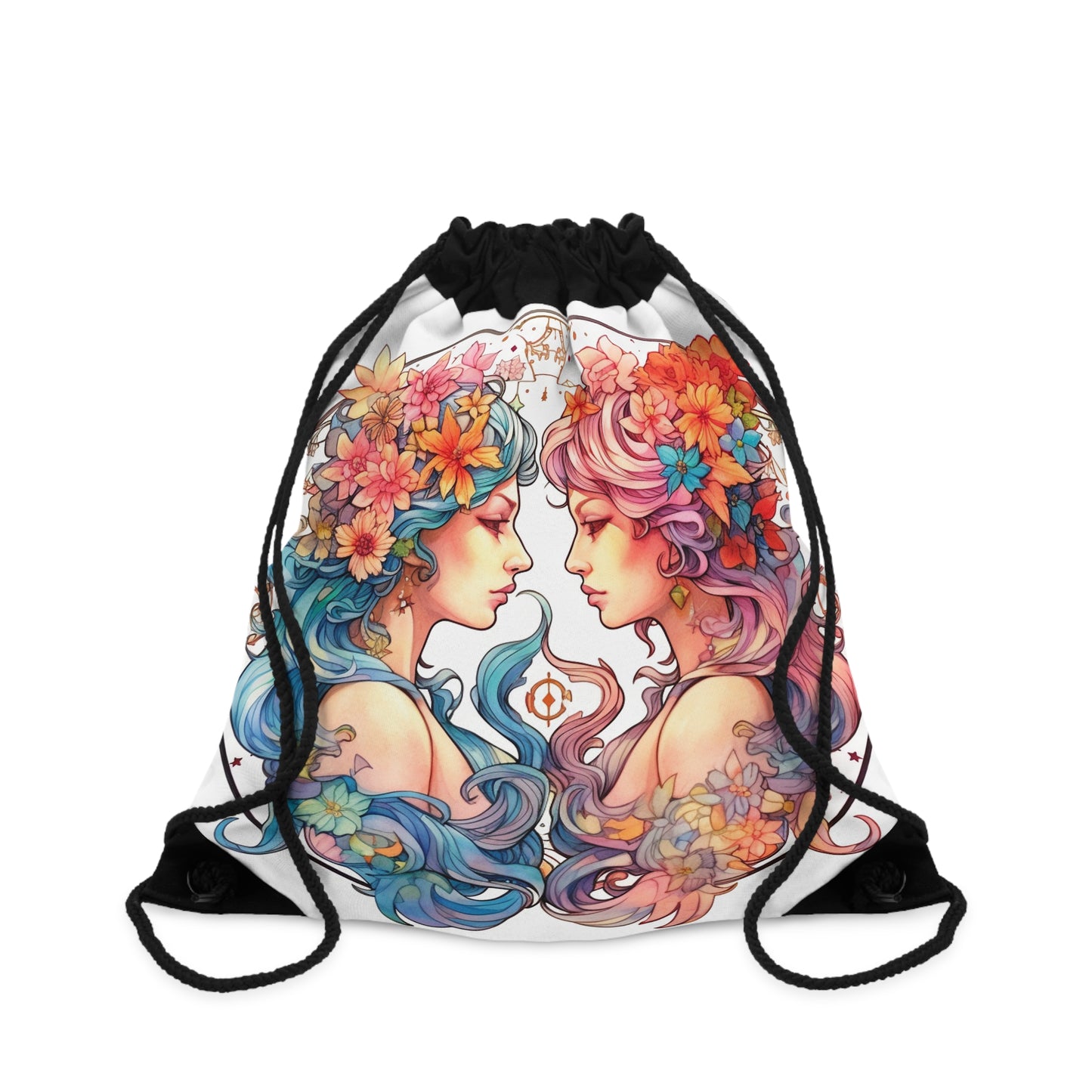 Zodiac Gemini Clipart - Twins Symbol, Whimsical Comic Style - Drawstring Bag