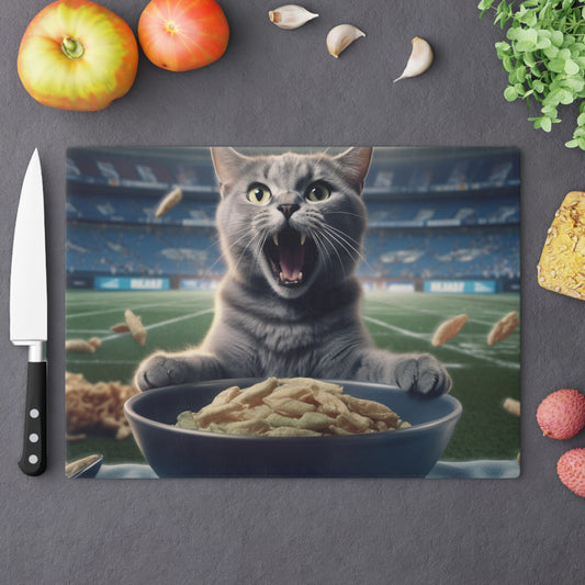 Halftime Football Feline: Screaming Sports Fan Cat Stadium Food Kitten - Cutting Board