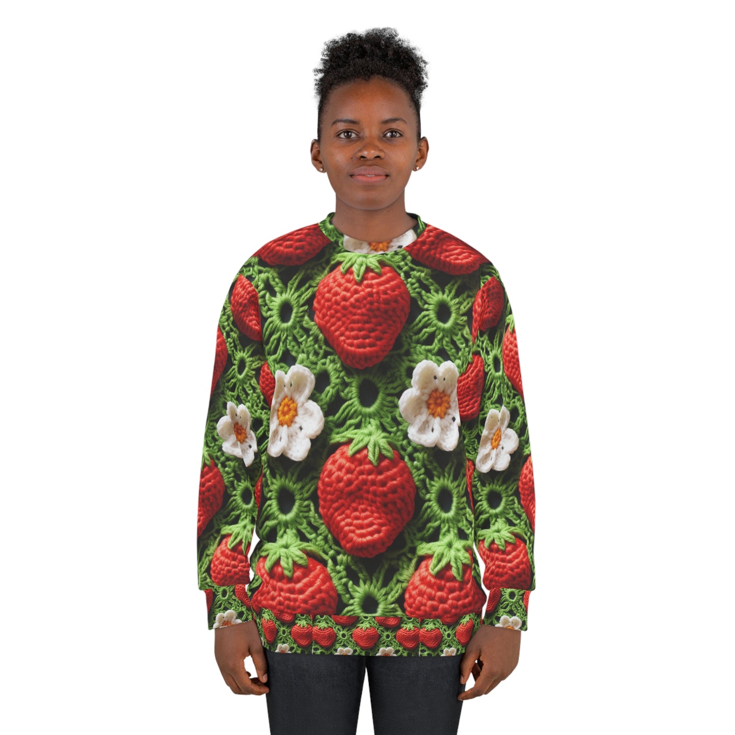 Ganchillo de campo de fresas - Forever Forest Greens - Cultivo de cosecha de bayas de frutas - Sudadera unisex (AOP) 