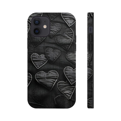 Black: Distressed Denim-Inspired Fabric Heart Embroidery Design - Tough Phone Cases