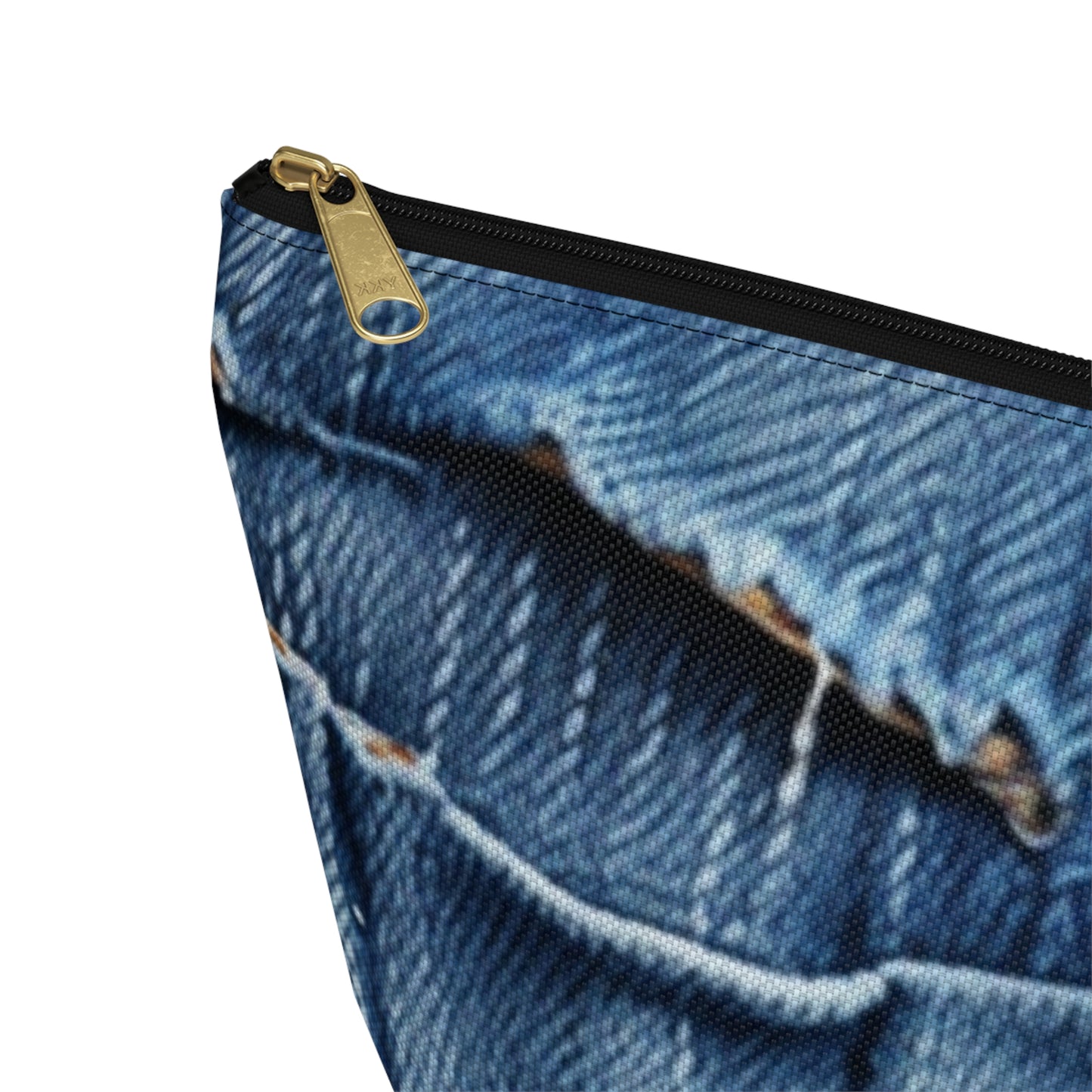 Midnight Blue Distressed Denim: Rugged, Torn & Stylish Design - Accessory Pouch w T-bottom