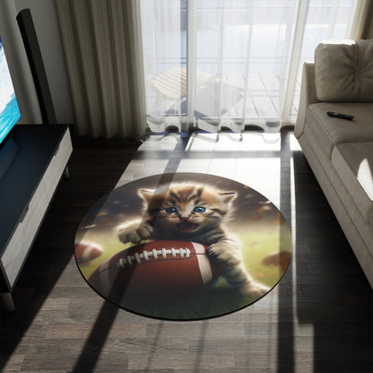 Football Kitten Touchdown: Tabby's Winning Play Sport Game - Round Rug